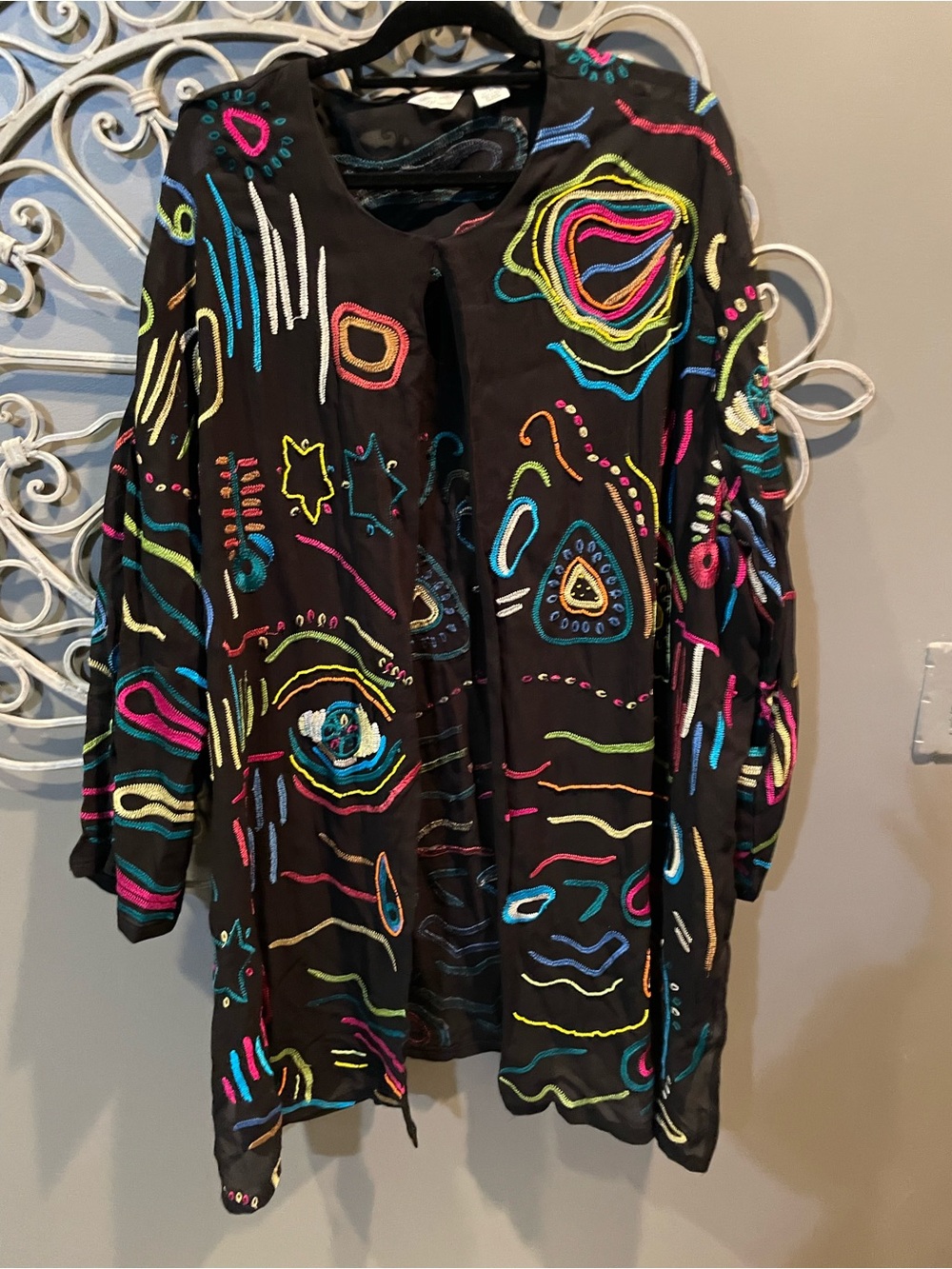 Vintage women’s plus Laura Ashley long embroidered colorful Jacket WOW sz 3x